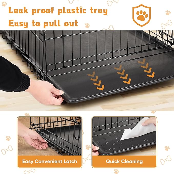 Dog Crate, Small 24 Inch Single Door Portable Puppy Dog Cage, Metal Wire Pet Kennel with Secure Lock, Leak-Proof Pan Tray, Foldable Design for Small Dog Indoor Training and Outdoor Trave
