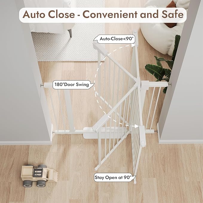 29-43" Baby Gate for Stairs, 36" Tall Dog Gate Indoor, Pressure Mountd Baby Gates with Auto-Close/Hold-Open Features and Anti-Trip Pedal, Safety Kids Gate for Doorways, House, Stairs