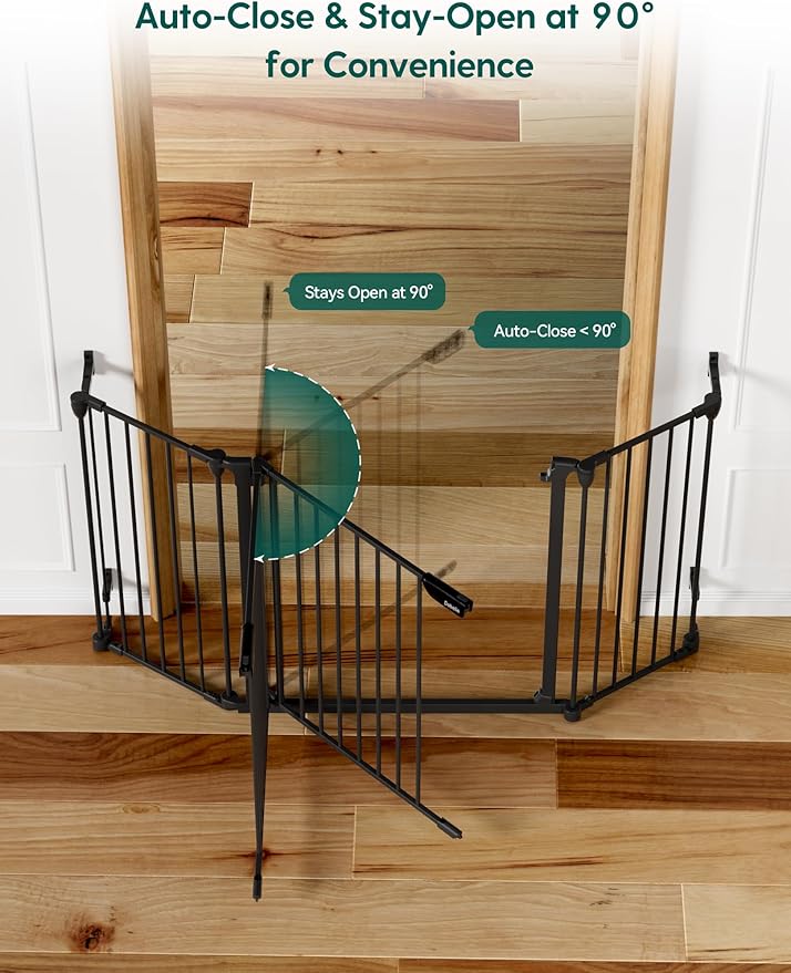 Babelio Baby Gate Extra Wide, Auto Close Dog Gate Pet Gate for House Stairs Doorways Fireplace (Black, 72" Wide Gate - 3 Panels)