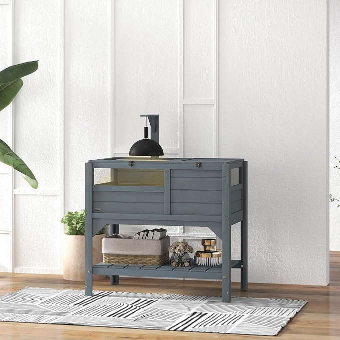 PawHut Tortoise Habitat with Shelf Storage, Reptile Enclosure with Tray, Light Support Frame, Gray