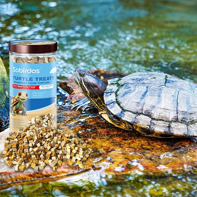 Turtle Treats,3 in 1 Meat Turtle Food,Made with Fresh Meat,Chicken&Duck&Fish Freeze-Dried,Enriched Protein & Vitamins(3.17oz/4.23oz) (4.23oz-3in1)
