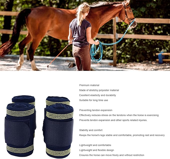CDQL 4Pcs Horse Leg Wraps - Lightweight an Comfortable Horse Polo Leg Wraps - Soft Polyester Polo Wraps - Stable Supplies Equestrian Boots - Equestrian Accessories
