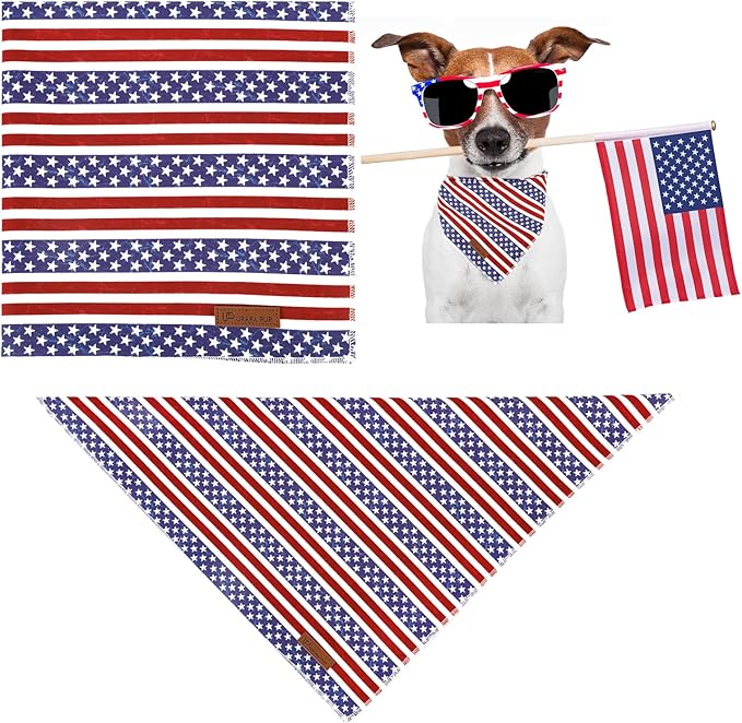 4th of July Dog Bandana, Patriotic Bandana for Small Medium Dog, Cute Patriotic Puppy Bandana, Cotton American Flag Pet Triangle Bid Scarf Kerchief for Girl Boy Dogs or Cats