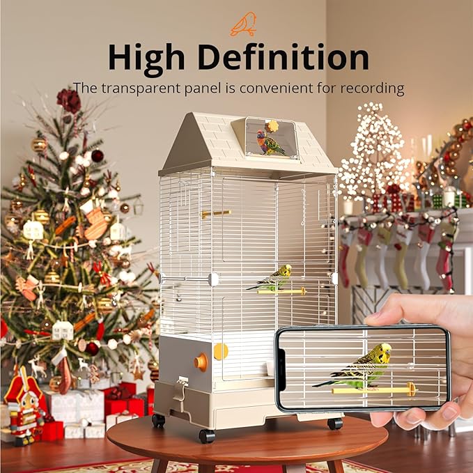 Oneluck Modern Bird Cage with Panoramic View, 38.5" H Bird Aviary for Small to Medium Birds,Birdcage with Easy Clean Tray for Parakeet,Cockatiel,Budgie,Parakeet,Canary,Finch,Quail,Lovebird,Conure