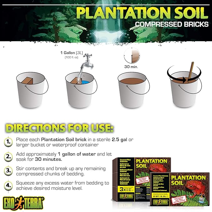 Exo Terra Plantation Soil, 8 Qt (8.8 L) - 100% Natural Terrarium Substrate | Increases Humidity, Stimulates Digging & Burrowing | Ideal for Natural Terrarium Setups & Live Plants