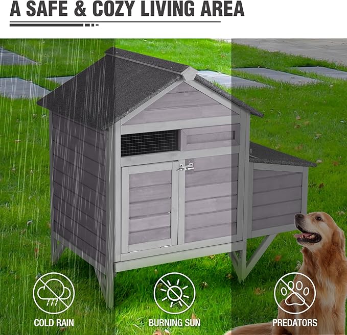 Outdoor Chicken Coop with Nesting Box, Upgrade Durable Chicken House with Leakproof Pull-on Tray and Weatherproof Roof