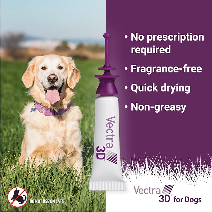 Vectra 3D Flea and Tick Prevention for Dogs, Kills and Repels Fleas, Ticks & Mosquitoes | Fast‑Acting, Waterproof, No Prescription Needed | Large Dogs 56–95 lbs, 3‑Month Supply