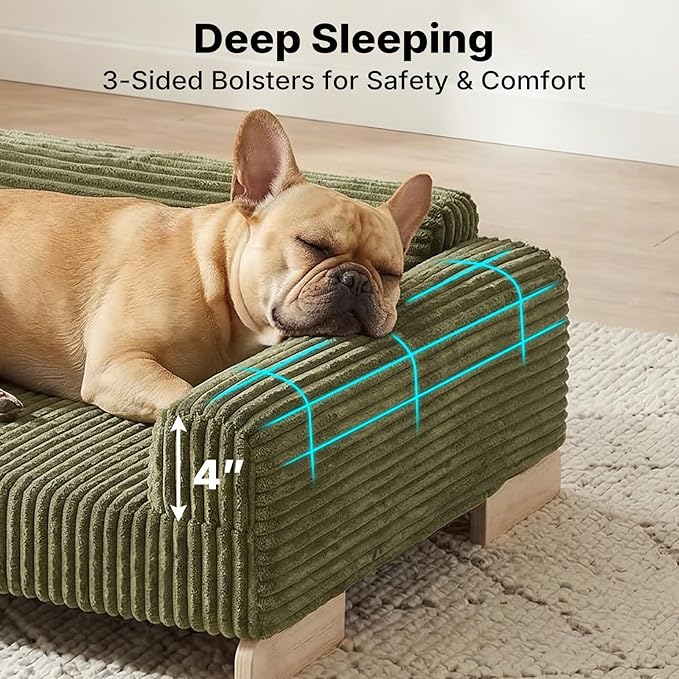 Veehoo Elevated Dog Bed Indoor, Wood Furniture Style Dog Couch Sofa with Removable Washable Cover, Cute & Durable Dogs Bed Furniture for Medium Size Dogs Up to 60 lbs