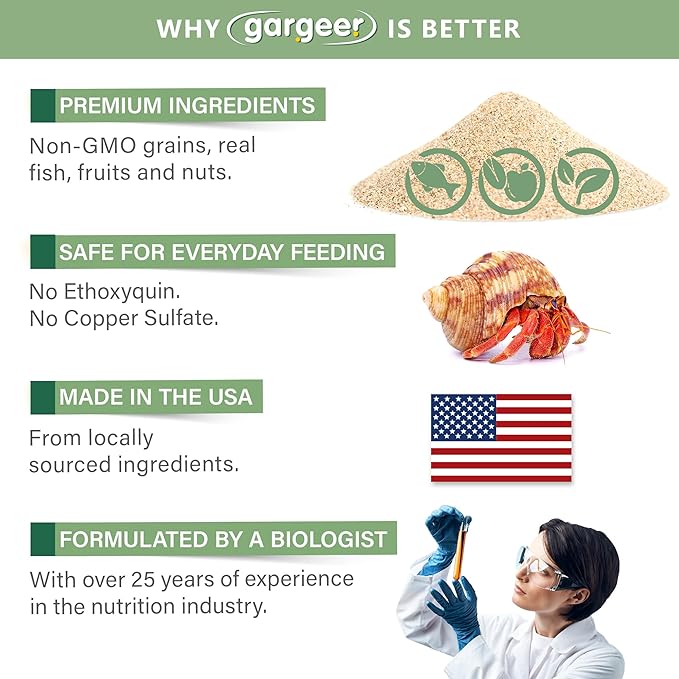 Gargeer 2oz Hermit Crab Seaweed Bounty Complete Diet. Easily Digested, Non-GMO Premium Ingredients Only. Strengthen Your Crab’s Exoskeleton, and Support All Nutritional and Immune System Needs