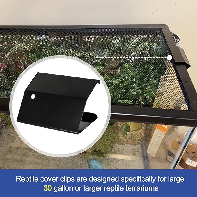 6PCS Large Reptile Tank Clips, Terrarium Covers Heavy Duty Screen Clips for 30Gallons or Larger, Reptile Aquarium Lid Clip, Screen Tank Metal Clip Escape for an Array of Reptiles from Terrarium