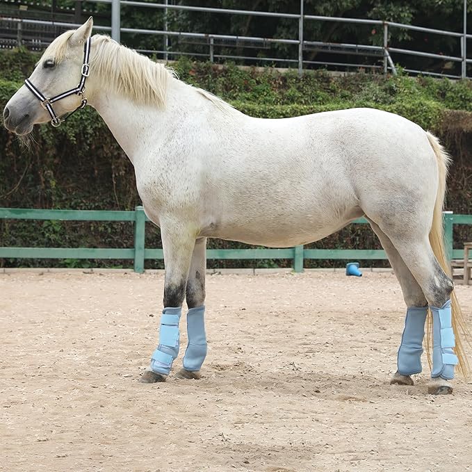 LEAFOREST Horse Fly Boots Set of 4 - Non Slip Leg Protection for Donkey Mini Pony Draft, Breathable Mesh Fly Boots for Pasture & Barn Use Light Blue Cob