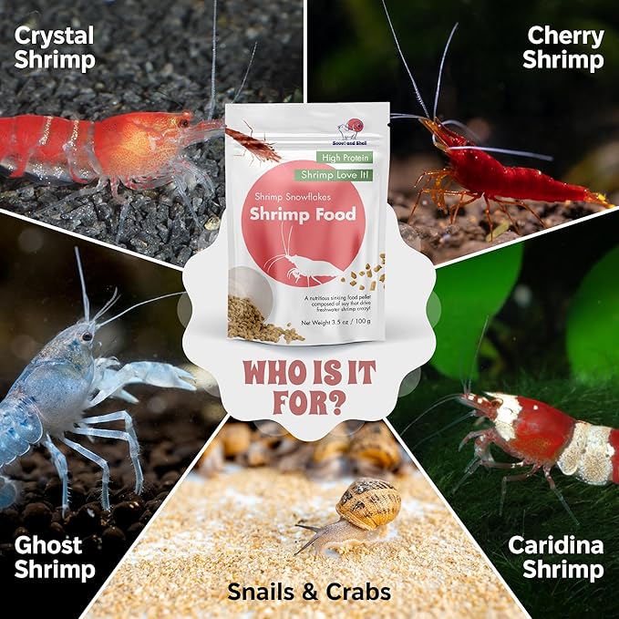 Snout and Shell Snowflakes Shrimp Food - High Protein Sinking Soy Pellets for Tropical Freshwater, Caridina, Neocardinia Shrimp & More | 3.5oz/100mg