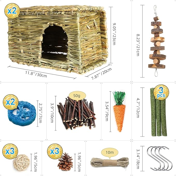 Bunny Grass House-Hand Made Edible Natural Grass Hideaway Comfortable Playhouse for Rabbits, Guinea Pigs and Small Animals to Play,Sleep and Eat (style3)