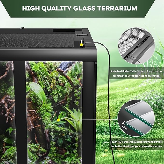 67 Gallon Reptile Tall Glass Terrarium 48" X 18" X 18" - Anti-Escape Design, Dual-Climate Water-Tight Base for Easy Maintenance,Reptile Enclosure with Top Screen Ventilation