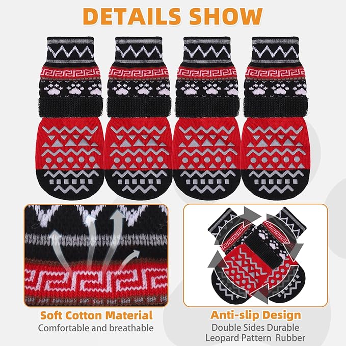 KOOLTAIL Dog Socks to Prevent Licking Paws for Hardwood Floors Anti Slip,Warm Winter Pet Boots&Paw Protector with Grippers,Double Sides Puppy Shoes Booties for Small Medium Large Senior Dogs L