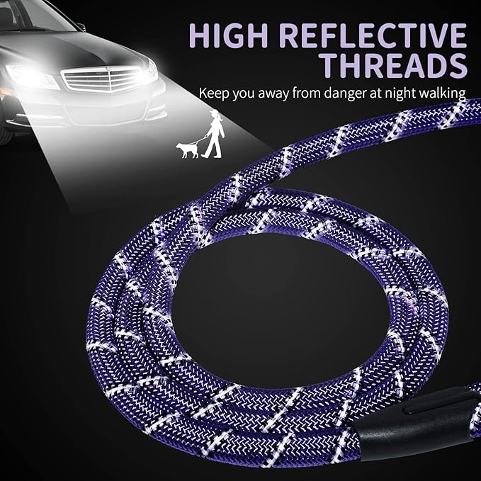 Long Dog Leash for Training 30Ft-Reflective Nylon Rope with Swivel Hook-Recall Agility Lead for Large Small Medium Dogs Outside Walking Hiking-Purple Diam 1/2"