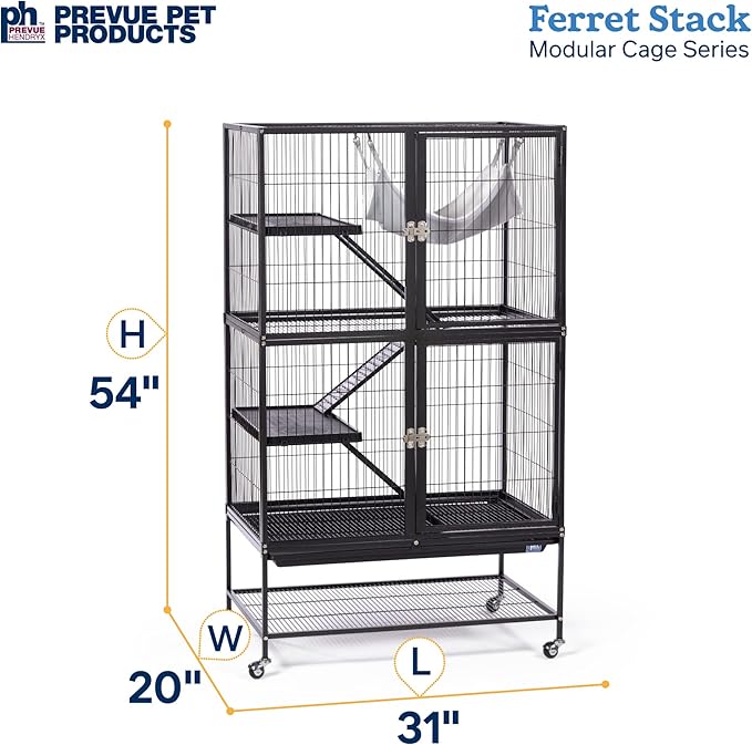 Prevue Pet Products Ferret Stack Two Story Ferret Home with Portable Stand, Escape Proof Lock, Hammock, Ramps, Expandable Add-On Cage Stacking System