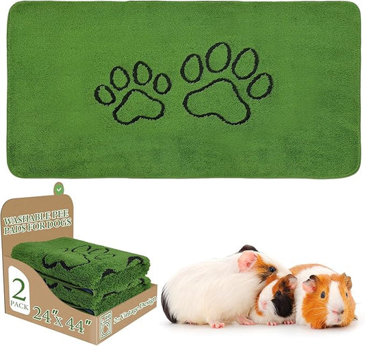 Homimp Guinea Pig Cage Liners, 2 Pack Washable Small Animal Bedding, Fast and Super Absorbent Mat for Small Animal Rabbit Bunny Hamster, Green Long Wool Fake Grass for Potty Training, Green 24"×44"