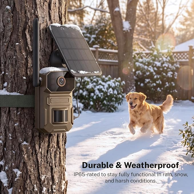 4G LTE Cellular Trail Camera with Solar Panel, 1080p Full HD Pet Cameras, Motion Detection, Live View, Night Vision, Two-Way Talk, IP65, Built-in SIM Card, Unlimited Plan (Sold Separately)
