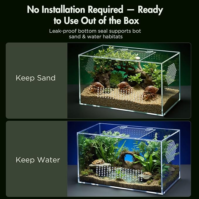 Acrylic Reptile Terrarium, Pre-Assembled Tarantula Enclosure with All-Side Ventilation & Magnetic Door, Tank for Spider, Gecko, Mantis, Frog, Snail, Isopods, 12"x7"x7" (Tweezer & Hygrometer Included)