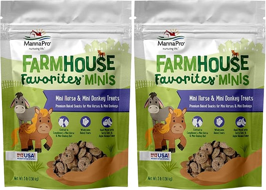 Manna Pro Farmhouse Favorites Mini Horse & Mini Donkey Treats –Baked Snack for Mini Horses & Mini Donkeys – Hand Mixed Treat – Oats, Apple & Banana Flavored – 3lb Bag (Pack of 2)