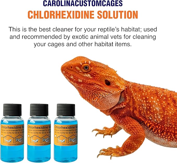CAROLINACUSTOMCAGES 3 Refills of 32 oz Each, Chlorhexidine Solution 2%, Chlorhexidine Cleaning Solution, Chlorhexidine Spray for Reptile Habitats