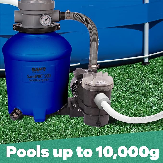 Game SandPRO Sand Filter Pump for Above Ground Pool - 50D Series, 0.5HP, 40 GPM Flow Rate, Compatible with Intex & Bestway, 24"x18", Blue