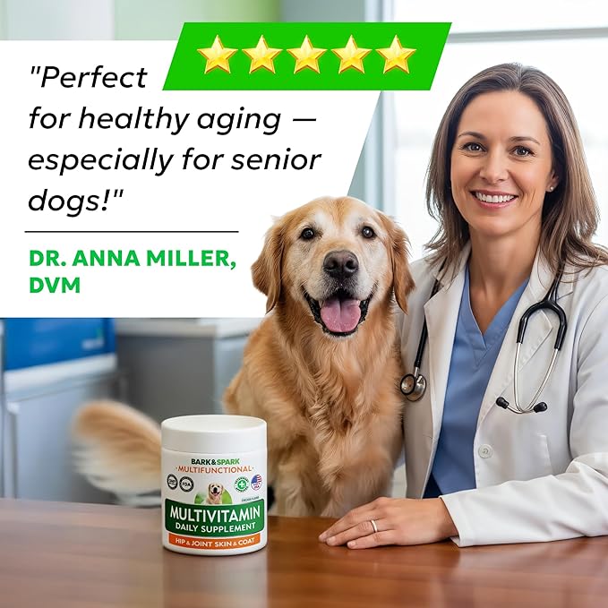 BARK&SPARK Dog Multivitamin Chews Glucosamine Chondroitin with Omega 3, Digestive Enzymes & Probiotics | Vitamins and Supplements for Dogs Pet Skin & Coat & Joint & Gut Health Support - 120ct