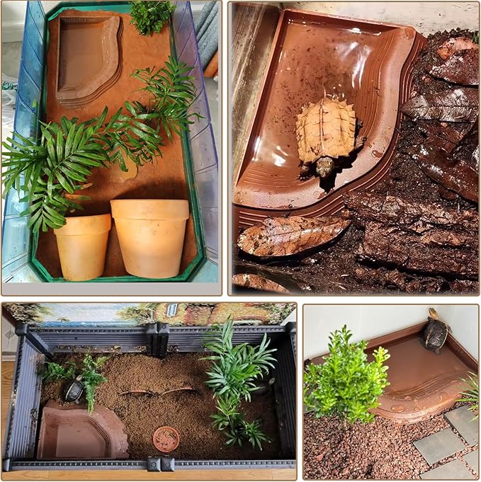 3PCS Tortoise Water Bowls with Ramp Leaf Tortoise Food Dish Reptile Food Water Bowls Reptile Bathing Pool Aquarium Ornament for Gecko, Snake, Turtle, Bearded Dragon, Lizard (Large)