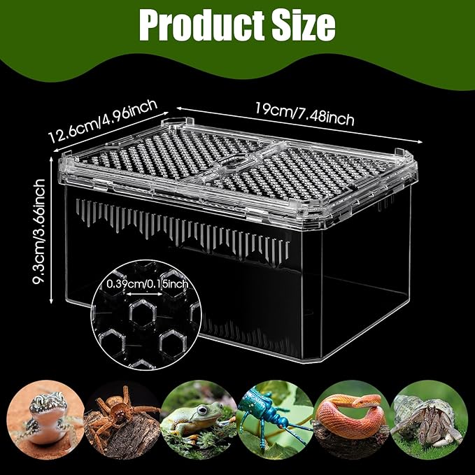 2 Pack Reptile Terrarium Tank, High-Transparency PET Enclosure with Magnetic Door - No Assembly Breathable Habitat for Tarantula, Spider, Hermit Crab, Cricket, Gecko (7.5"x5"x3.7")