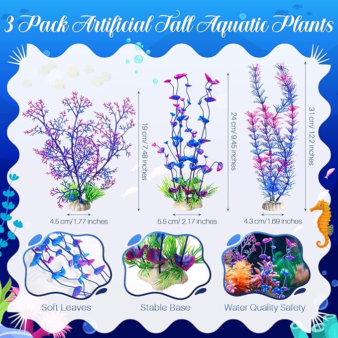 Zeyune 18 Pcs Aquarium Decorations Kit Fish Tank Decorations Set Small Resin Castle Sunken Ship Starfish Barrel Artificial Aquarium Plants for Fish Bowl