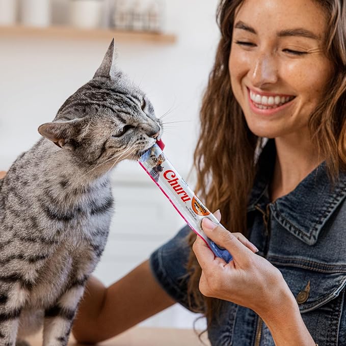 INABA Salmon Churu Cat Treats, Lickable, Squeezable Creamy Pur??e Cat Treat with Green Tea Extract & Taurine, 0.5 Ounces Each Tube, 20 Tubes, Salmon & Tuna Variety Box - Image 7
