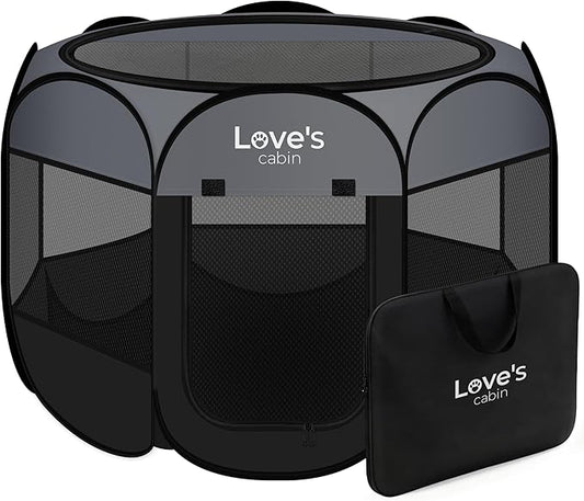 Love's cabin Pet Puppy Dog Playpen, Small Dog Tent Crates Cage Indoor/Outdoor, Portable Playpen for Cat, Foldable Pop Up Dog Kennel Playpen with Carring Case, Removable Zipper Top, Dark Grey