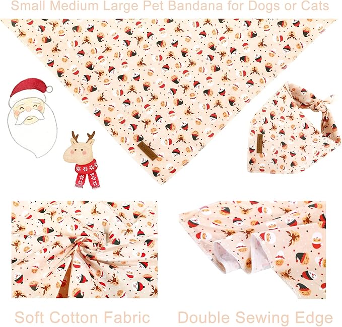 Christmas Dog Bandana, Christmas Triangle Bid Scarf with Cute Snowman, Cotton Pet Kerchief for Girl Boy Dogs or Cats, Adjustable Winter Dog Bandana for Small Medium Dogs