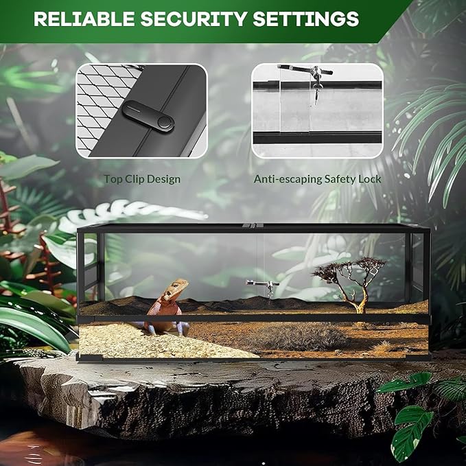 67 Gallon Reptile Tall Glass Terrarium 48" X 18" X 18" - Anti-Escape Design, Dual-Climate Water-Tight Base for Easy Maintenance,Reptile Enclosure with Top Screen Ventilation