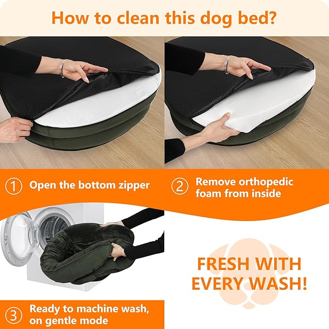 Dwanton Orthopedic Dog Bed for Medium Dogs with Gel Memory Foam, Waterproof Dog Sofa, Washable Pet Bed with Four Sided Bolster Cushion, Removable Cover & Non-Slip Bottom, 36", Green