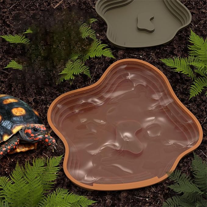 Sloped Animal Water Container Simulated Living Space Platform for Tortoises Amphibians Soaking Tub for Turtles Safe Turtle Drinking Bath Pan Multi Functional Soaking Dish Indoor/Outdoor Turtle Water