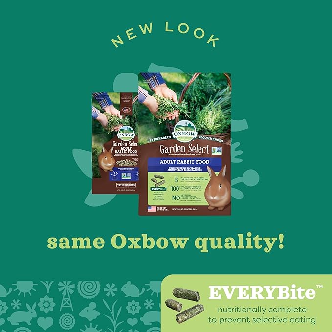 Oxbow Garden Select Rabbit Food, Adult, Made with Oxbow Timothy Hay for Rabbit, Bunny Food Pellets, Non-GMO, No Soy or Wheat, Small Animal Pet Products, Made in USA, High Fiber, 8 lb. Bag