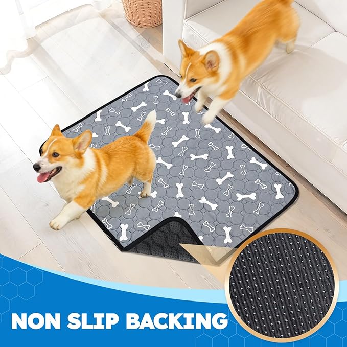 2 Pack Washable Pee Pads for Dogs, Absorbent Reusable Puppy Training Pads, Leakproof, Non-Slip, Waterproof Cat Doggie Pad Pet Potty Mat for Indoor&Outdoor, Whelping, Crate, Gray 20"x28"