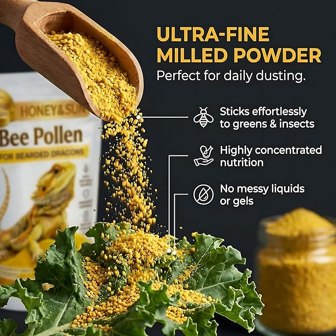 HONEY&SUN® (4oz) Organic Bee Pollen Powder – Bearded Dragon Food Topper & Reptile Vitamins, 100% Pure Natural Supplement for Healthy Skin & Color
