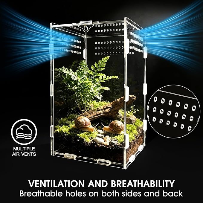 Jumping Spider Enclosure, Acrylic Terrarium with Magnetic Door & All-Side Ventilation, Easy-Clean Habitat for Spider, Tarantula, Mantis, Snail(Tweezer and Bowl Included)