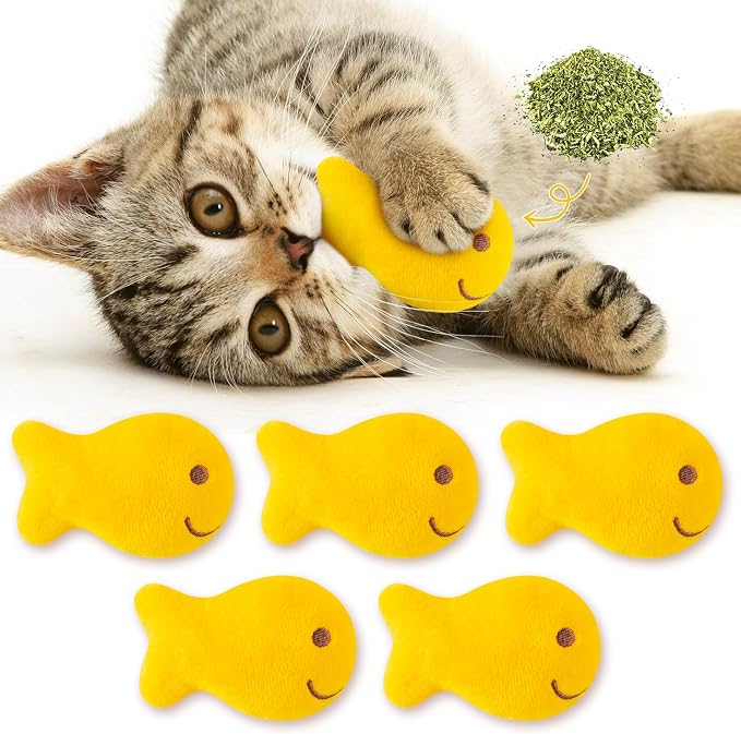 L1rabe Goldfish Cracker Catnip Stuffed Toys for Cats- Black Cat Appreciation Day 5P Goldfish Organic Kittens Toys Funny Yellow Indoor Cats Chew Bite Teething Tools Kittens Interactive Pet Supplies by L1rabe