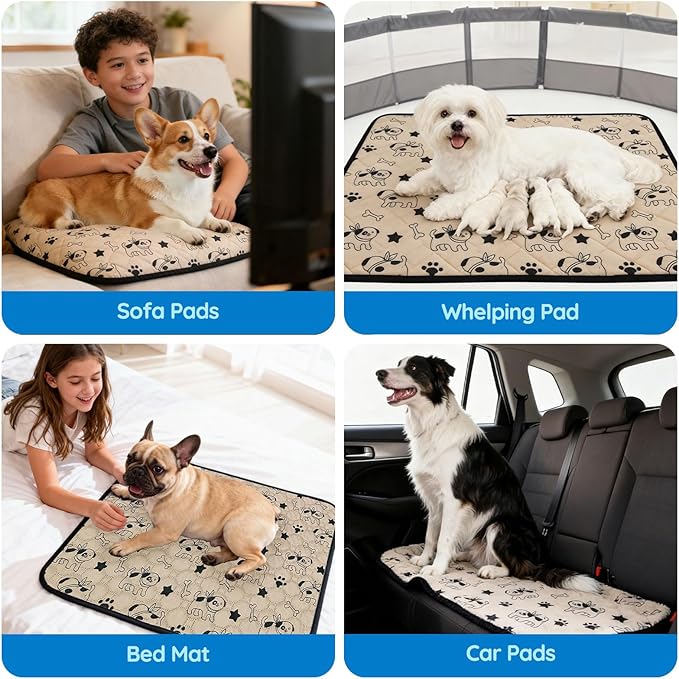 2 Pack Washable Pee Pads for Dogs, Absorbent Reusable Puppy Training Pads, Leakproof, Non-Slip, Waterproof Cat Doggie Pad Pet Potty Mat for Indoor&Outdoor, Whelping, Crate, Coffee 20"x28"