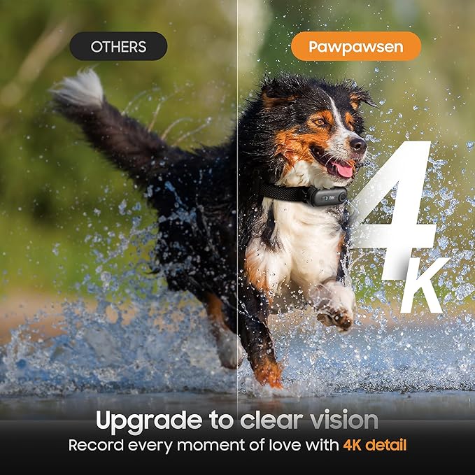 4K UHD Dog& Cat Pet Camera Collar, Video Recorder with Phone App View, Outdoor & Indoor POV Action Cam for Small and Medium-Size Dogs(Black - Pink Waterproof Collar - M, 128g)
