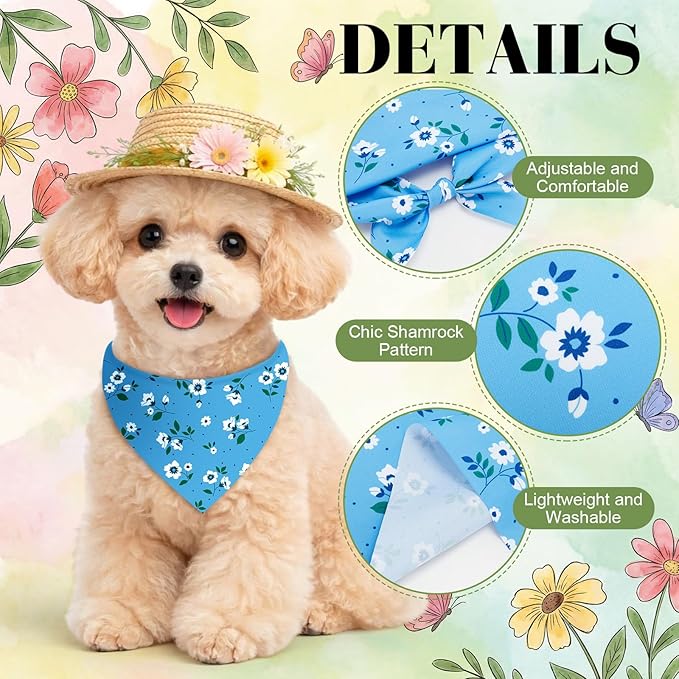 Sanwuta 50 Pcs Spring Dog Bandanas and Collar Bow Ties Set 25 Bandanas Bulk 25 Charm Dog Collar Pet Triangle Pet Scarf Bowtie for Small Medium Large (Spring Fresh)