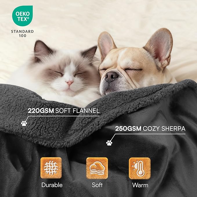 Waterproof Pet Blanket, Liquid Pee Proof Dog Blanket for Sofa Bed Couch, Reversible Sherpa Fleece Furniture Protector Cover for Small Medium Large Dogs Cats, Black Small???40" x 28"???