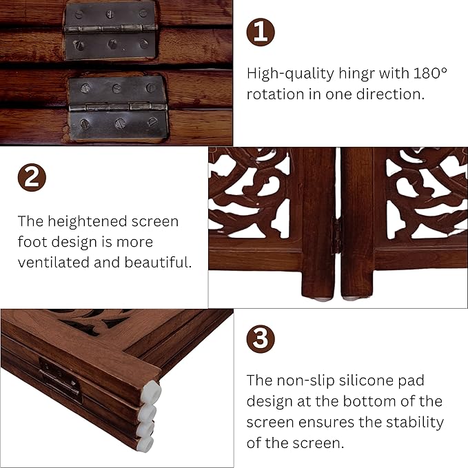 Lightnpro Foldable Carved Wooden Dog Gate with Stopper - Freestanding Indoor Pet Barrier for Home, Adjustable Dog Fence for Stairs, Doorways & Hallways - 24x18 Inch (4 Panels) Natural Burnt