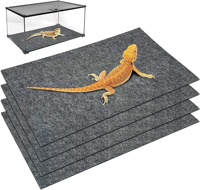 Tfwadmx Reptile Carpet, 4 Pack of Bearded Dragon Mat Terrarium Bedding Substrate Liner Reptile Mat for Snake Turtle Lizard Geckos Hermit Crabs (20'' X 12'')
