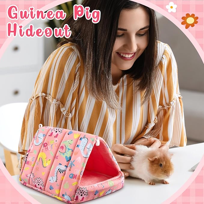 Cinnvoice 4 Pcs Guinea Pig Hideout, Guinea Pig Bed Tunnel, Rabbit Washable Small House Cage Accessories for Bunny Hedgehog Mouse Chinchillas Hamsters Ferrets Bearded Dragons Rats(Cartoon, 7.9 in)