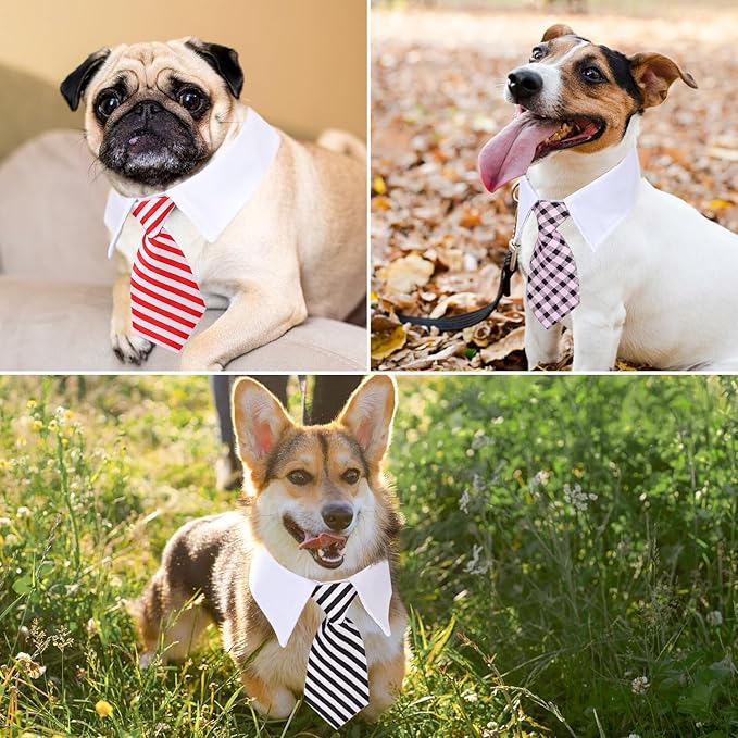 Segarty Dog Necktie, 6 PCS Pets Dog Cat Classic Neck Tie Dog Tuxedo Bow Tie Collar with Black Red Pink Striped Tie, Dog Costumes Bowties for Small Medium Male Boy Dogs Wedding Valentines Suit Groom